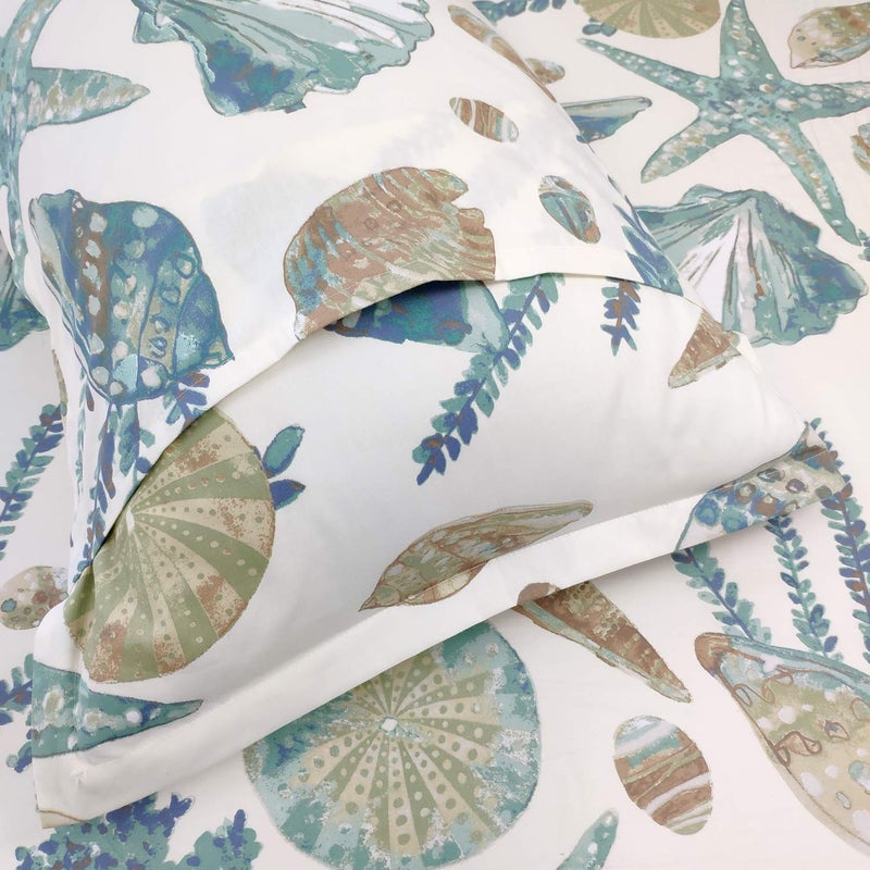 FADFAY Sheet Set Full Beach Themed Bedding Sets 100% Cotton Super Soft Coastal Bedding White Teal Seashells and Starfish Nautical Bedding with Deep Pocket Fitted Sheet 4-Pieces Full Size - Image 5